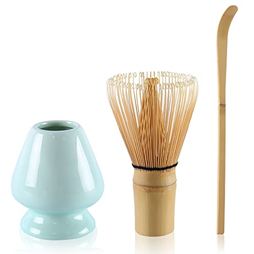 Matcha Set Matcha Besen mit Matcha Löffel Schneebesenhalter, Matcha Tee Set(Grün)