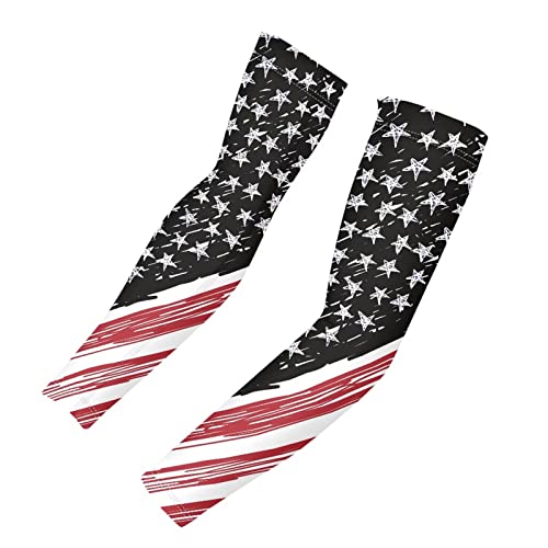 JEOCODY Kühlende Sport-Ärmel, Sonnenschutz, Armstulpen, UV-Schutz, Schwarzes amerikanisches Flaggenmuster, Large