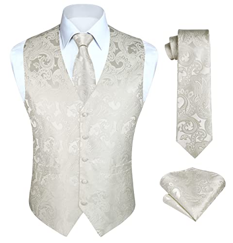 HISDERN Hochzeitswesten für Herren Herren Paisley Westen Floral Jacquard Krawatte Einstecktuch Einstecktuch Hochzeit Business Fit Weste Anzug Set S