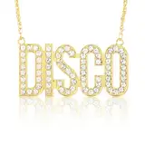 DSLSQD Disco Halskette,Hip Hop Goldkette Halsband,Disco Anhänger Halskette,Bling Hiphop Gold Kette,80er 90er Rapper Goldkette,Disco Zeichen Kette,für Halloween Fasching Karneval Thema Party Kostüm