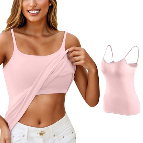 Damen Tank Top Sport Tank Top mit integriertem BH Athletic Caraco Ärmellos Frühlingsbluse mit Trägern Tanktop Laufshirt Training Tank Top Basic, Rosa (hell), 5X-Large