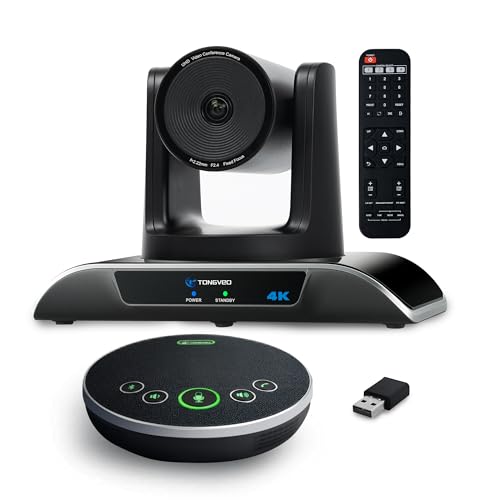 TONGVEO 4K All-in-1 Konferenzraum-Kamera-System mit Bluetooth-Mikrofon, AI Auto-Tracking 5X Digitalzoom USB3.0 124° Weitwinkel PTZ-Kamera und Freisprecheinrichtung für Zoom Skype Teams und mehr