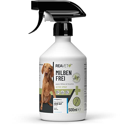 ReaVET Anti Milben-Spray für Hunde, Katzen & Pferde 500ml - Milbenspray mit Soforteffekt gegen Juckreiz & Befall, Antimilbenspray I Milbenschutz zur effektiven Abwehr von Milben & Parasiten