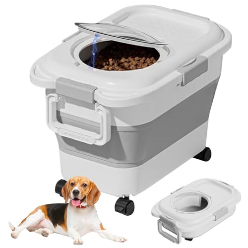 Haustiernahrung Behälter 15 kg/33lb faltbare luftdichte Hundefutter -Lagerbehälter mit Griff & Rädern Clear Flip Deckel Dampproof breite Mund -Katze -Lebensmittel -Lagerbehälter für Zuhause, Hundefut