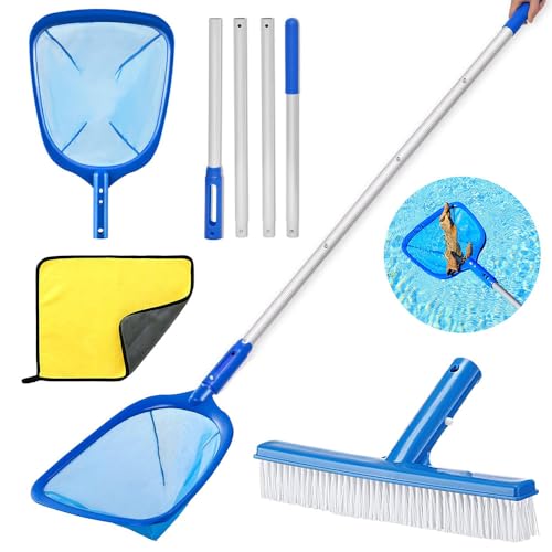 Pool Kescher mit Teleskopstange 187cm Lang,Teichkescher Feinmaschig,Laubkescher Pool mit Poolbürste,Bodenkescher Pool,Pool Reinigungsset,für Schwimmbad, Spas,Teich,Whirlpools,Planschbecken