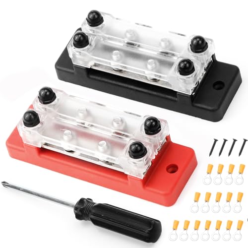 Stromverteiler Sammelschienen Block, 12V-48V DC, 250A, 4 M8 Klemmenbolzen, 2 Stück, Schwarz-Rot (B-Schwarz und Rot)