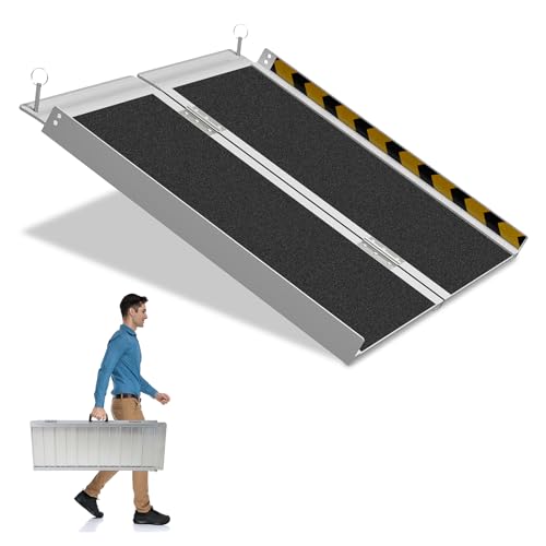 Herrselsam 91x73cm Rollstuhlrampe Belastbar bis 270KG Rollstuhlrampe mit Rutschfester Oberfläche Tragbare Rollstuhlrampe Rollstuhlklapprampe für Zuhause Stufen Treppen Türöffnung