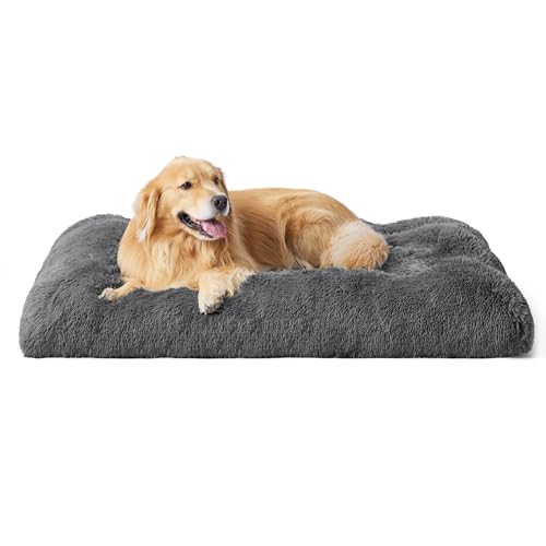 BEDSURE Flauschiges Hundebett Grosse Hunde - 121x76x8 cm Hundebett waschbar für große Hunde, rutschfeste Unterseite, plüsch Hundekissen Grosse Hunde, Dunkelgrau