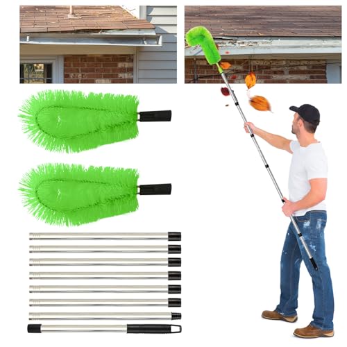 Gachiwar Dachrinnenreiniger,Dachrinnenbürste mit 8Pcs Teleskopstiel 310CM,Teleskop Tachrinnenreiniger Leicht zu Zerlegen,für Reinigen von Blättern/Schmutz/Fenstern/Dachrinnen/Kronleuchtern,Grün