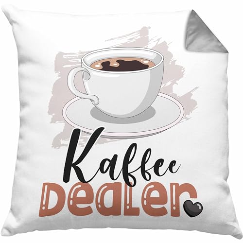 Trendation Kaffee Dealer Kissen mit Füllung 40x40 Geschenk für Barista Geburtstag Spruch Geschenkidee Kaffeeverkäufer (Grau)