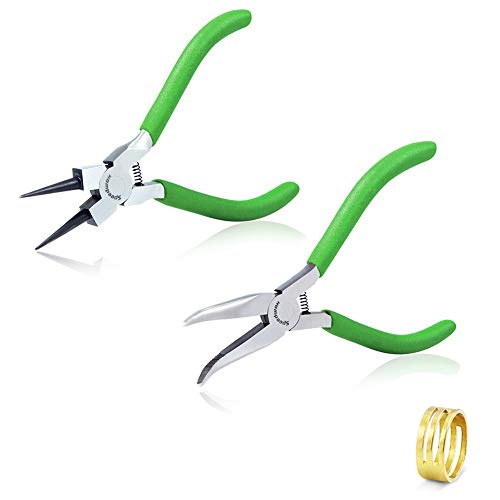 SPEEDWOX Mini-Zangen-Set, 2 Stück, mit Biegeringöffner, 12,7 cm, Rundzange, 14,9 cm, gebogene Zange für Schmuckdraht, Handwerkzeuge, Mikro-Präzisions-Handwerksfertigung