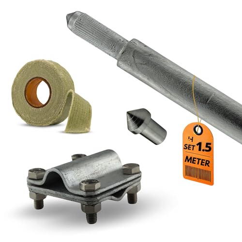 HausHeld® Erdungsspieß Set verzinkt 1,5m Ø16mm – Tiefenerder inkl. Einschlagspitze, Kreuzverbinder & Korrosionsschutzband | Für PV-Anlage, Blitzschutz & Elektroinstallation