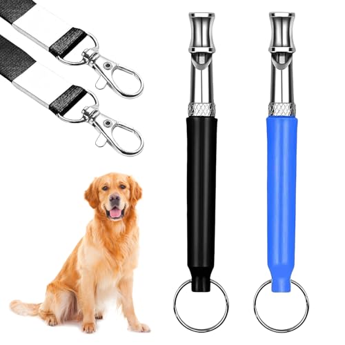 2 Stück Hundepfeife Hochfrequenz Lautlos,Gegen Bellen Hunde Pfeife Rückruf,Einstellbare Leise Hundepfeifen Gerät,Anti Bell Pfeifen Nicht Hörbar,Metall Whistle Training Lanyard für Hundeausbildung (B)