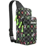 Minecraft Sling Bag Kinder, Brusttasche Umhängetasche mit Reißverschluss & Verstellbarem Gurt Geschenke für Jungs (Schwarz/Mehrfarbig)