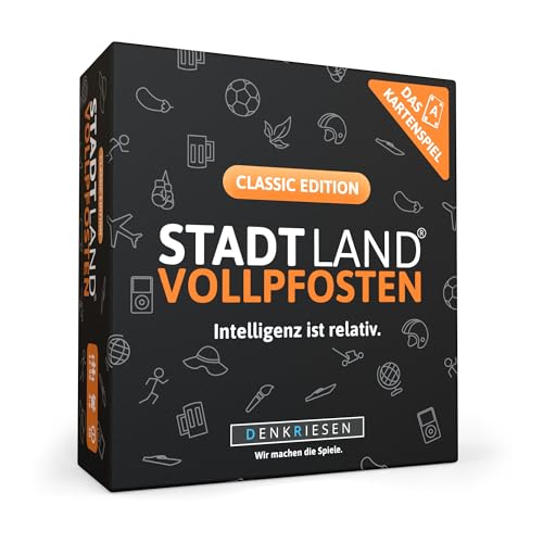 Stadt Land Vollpfosten Kartenspiel für Familien - Classic Edition | Gesellschaftsspiel für Erwachsene und Kinder ab 12 Jahren & 200 Kategorien für 3-6 Spieler | Stadt Land Fluss Reisespiel Wortspiel