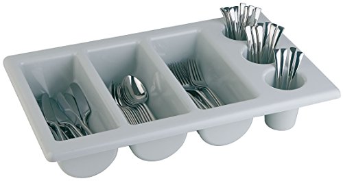 APS 11960 Besteckbehälter GN 1/1, 53 x 32,5 cm, Höhe 10 cm, Polypropylen, grau, 3 Mulden und 3 Köcher, Made in Germany