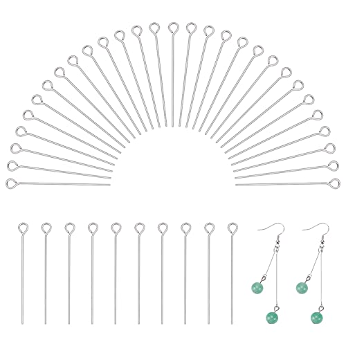 PandaHall 100pcs Edelstahl Eyepins Schmuckzubehör, 30mm, Pin: 0.6mm, Loch: 2mm