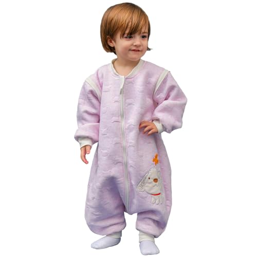 MIKAFEN Schläfsack Baby Langarm Winter kinderSchlafsack 2.0Tog,Hund Muster Baby Schlafsack mit Füßen Baumwolle Junge Mädchen Unisex ganzjahres Schlafanzug, Rosa Welpe,80/Baby Höhe 85-95cm