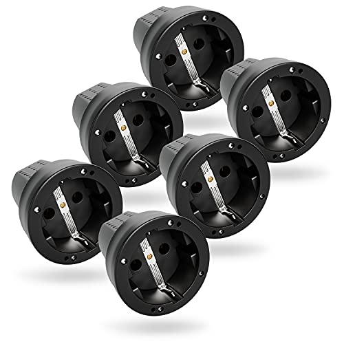 greate 6x Schuko Kupplung IP44 Aussenbereich mit Knickschutz - Gummi Kupplung 230V mit Zugentlastung, 2-polig, 16A & 3,7kW - Schukokupplungen Schutzkontakt Kupplung Kabel Kupplung Gummikupplung 230V