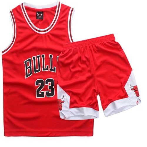Basketball Trikot Kinder 2-Piece Basketball Kinder Trikot,Basketball Kinder Trikot Shirt and Shorts,Basketball Trikot,Trikot Basketball Kinder,Basketball Trikot Set für 10-12 Kinder(Rot)