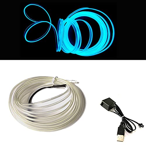 Balabaxer USB EL-Wire Eisblau, 5M/16.4FT Flexible Neonlichtröhre DC 5V Neonröhre Innenraumlichtleiste für Autoinnenraum, Lücke Dekorationsbeleuchtung.