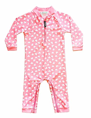 weVSwe Baby Mädchen Badeanzug Sonnenschutz UPF 50+ Rash Guard Einteiliger Schritt Reißverschluss für einfachen Windelwechsel Rosa Herz 12-18 Monate