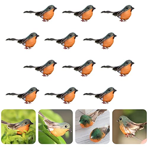 Jasmeko Künstlicher Rotkehlchen-Vogel zum Anklemmen – roter Kardinal, Weihnachtsbaum-Dekoration, Vogel-Bastelsets für Baum, Haus, Garten, Party-Dekorationen im Freien (A1-12Pcs-Robin)