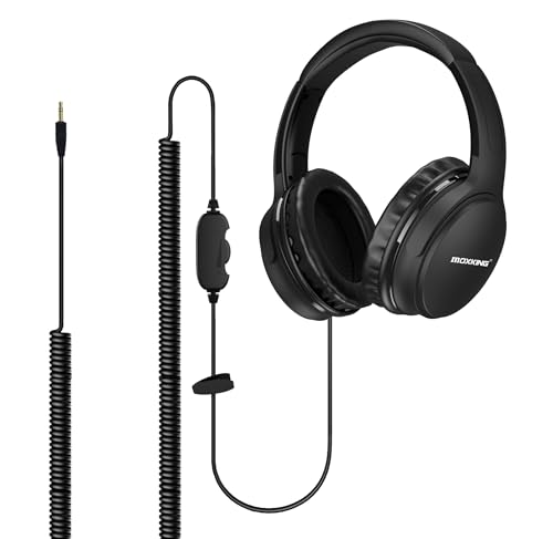 19.5Ft / 6M Extra langes Kabel Kopfhörer für TV PC mit Lautstärkeregler, Feder Spiralkabel, 3.5mm AUX, kabelgebundene Over Ear Kopfhörer für Senioren Schwerhörige, große komfortable Computer Headset