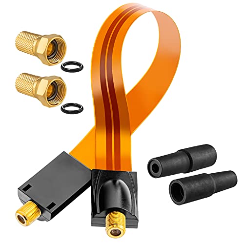 hb-digital 1x SAT Fensterdurchführung Ultra Flach flexibel extrem dünn Gold HQ F-Buchse Verbinder für Koaxialkabel Verkupplung Türen Fenster Dachboden + 2x F-Stecker vergoldet + 2x Gummitülle