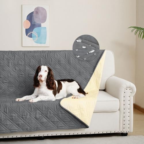 DUJUIKE Wasserdichter Sofabezug für Hunde, 100% wasserdichte Hundedecke, Sofaschutz, Bettdecke mit Antirutschpartikeln, Möbelschutz für Hunde, Katzen und Haustiere (Grau, 132-208cm)