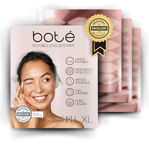 BOTÉ 132 Schlupflider Stripes zur Lidstraffung ohne OP (Starter Set) - Dermatest "sehr gut" - atmungsaktive Mash Technologie - Augenlid Stripes unsichtbar (M/L/XL)