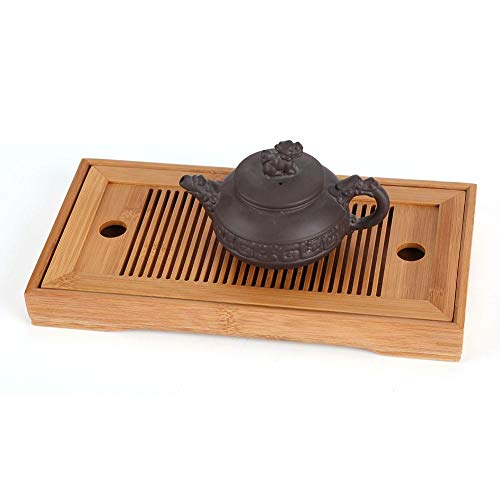 Bambus Teetablett, Chinesisch Japanischen Gongfu Teetablett, Bambus Tee Serviertablett doppelschichtiges Teekannen Tablett chinesisches Teebrett Teeteller für das Heimbüro(27x14x3 cm)