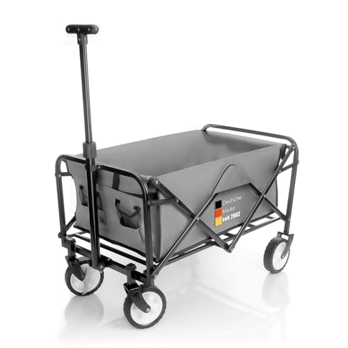 BigDean kompakter Bollerwagen faltbar grau bis 80kg belastbar – Kleiner Bollerwagen platzsparend zusammenklappbar für Ausflüge, Camping & Einkäufe