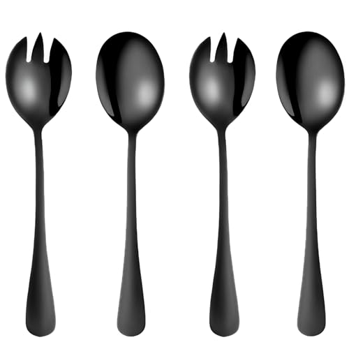 4 Pcs Salatbesteck, Salatbesteck Schwarz, Salatbesteck Edelstahl, Salatlöffel, Salat Besteck, Servierlöffel, Salatbesteck Set, Vorlegebesteck, Glänzend, Spülmaschinengeeignet