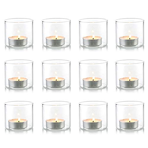 Nuptio Set von 12 Klaren Votivglas Teelichthalter Teelichthalter-Set Tischkerzenhalter 5.7cm Breite Ideal für Partys Hochzeit Weihnachten Veranstaltungen Aromatherapie und Den Täglichen Gebrauch