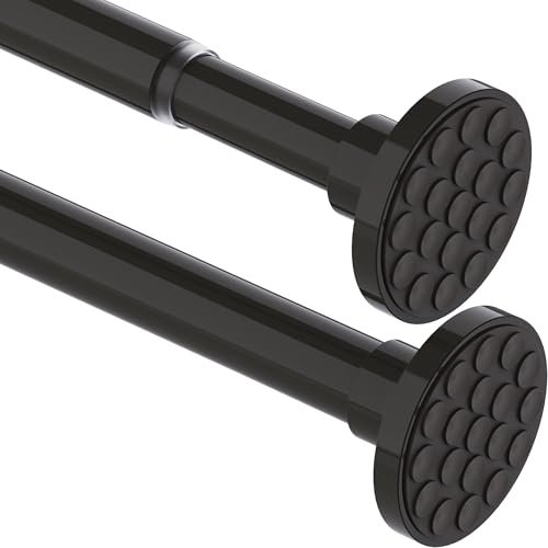 Gardinenstange ohne Bohren Ausziehbar Teleskopstange Vorhang Extra Dicke Duschvorhangstange Spannstange für Badezimmer,Schlafzimmer Schwarz(85-155CM Φ32mm)