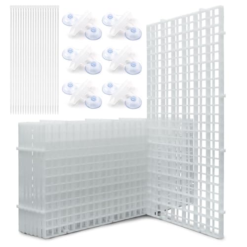 LINLAN Aquarium-Trennwandsatz für Aquarien, 8 Stück 15X30cm Kunststoffgitter mit 6 Saugnapfclips und 20 Kabelbindern, Eierkiste zur Fischisolation(Weiß)