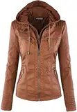 Newbestyle Jacke Damen Lederjacke Frauen Tops Kunstleder Mantel Casual Übergangsoberteil,brown,XL