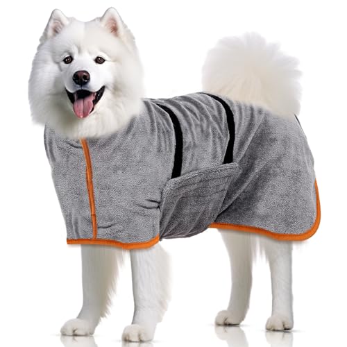 Hundebademantel Mittelgroße Hunde, Hunde Bademantel, Hundehandtuch Schnelle Wasseraufnahme, Geeignet für mittelgroße Samojeden, Border Collies und andere mittelgroße Hunde (M-Größe)