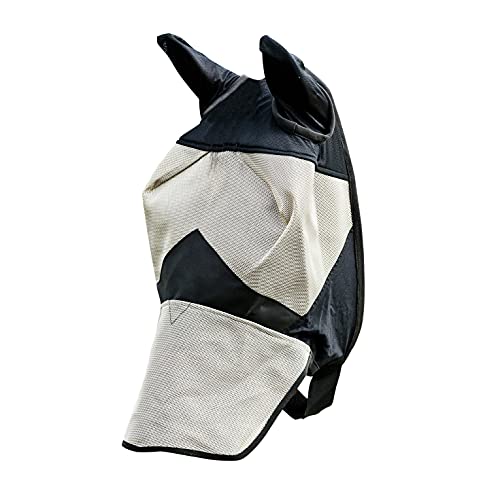 Horze Fliegenhaube für Pferde, Fliegenmaske mit Schutz für Nüstern und Ohren, UV Schutz, Braun, F