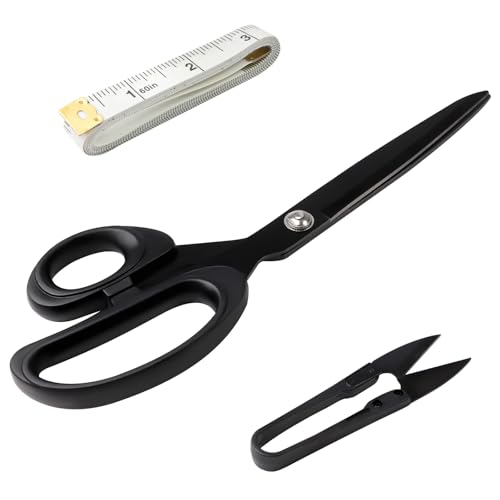 NVGVUP Schneiderschere, Stoffschere, Profi Textilschere Scharf mit Fadenschneider und Maßband, Scheren zum Schneiden von Stoff, 25cm aus Edelstahl, für zu Hause, Büro und Schule