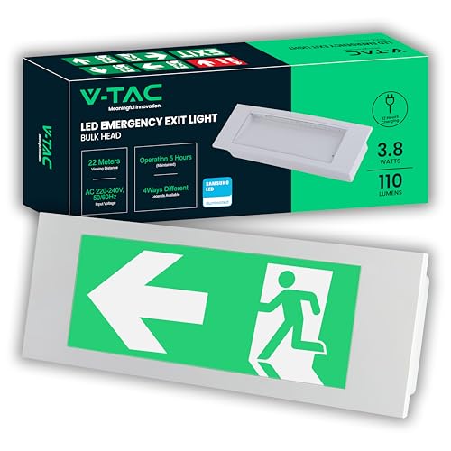 V-TAC Notbeleuchtung LED 3,8W – Einbaubare LEDWand-Deckenmontage für Sicherheit und Notfälle mit 25000 mAh Akku – Einfache Wandmontage – IP20 – Notausgangsbeleuchtung – Fluchtwegleuchte - Licht 6000K