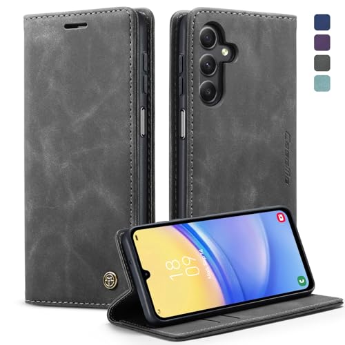 KZB Handyhülle für Samsung Galaxy A15 5G Hülle Premium Leder Klappbar Tasche Flip Case Magnet Kartenfach Standfunktion Klapphülle Schutzhülle für Samsung Galaxy A15 4G/5G - Grau