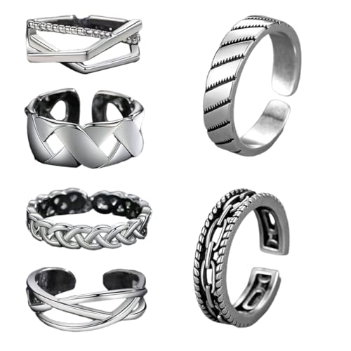 ARHZ 6 Stück Die Öffnung ist verstellbar Silber Ringe Herren, Ringe Herren Edelstahl Ringe Silber Matt Poliert Keltischer Knoten Vintage Ringe Herren Gravur,Herrenring