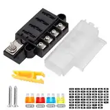 Xmart 4 Fach Sicherungshalter 12V Sicherungskasten Kfz Sicherungshalter mit 4 Stück 5a/10a/15a/25a Sicherungsträger +Extraktionsclip Einsetzen Geeignet für Frachtschiffe Autos Yachten LKWs