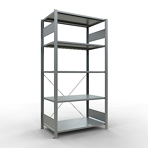 SCHULTE Lagertechnik Grundregal, Fachbodenregal Stecksystem MULTIplus150, 2000 x 1000 x 600 mm (HxBxT), 5 Fachböden, Kreuzstrebe, verzinkt - Expressline