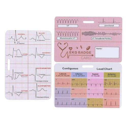 EKG-Abzeichen, 3 EKG-Abzeichenkarten. EKG-Abzeichenkarten. Pflege-Referenzanleitung. EKG-Skala. Spickzettel für Herzmessungen. Arbeitszubehör für Krankenschwestern. EKG-Karteikarten. Schnelle Interpre