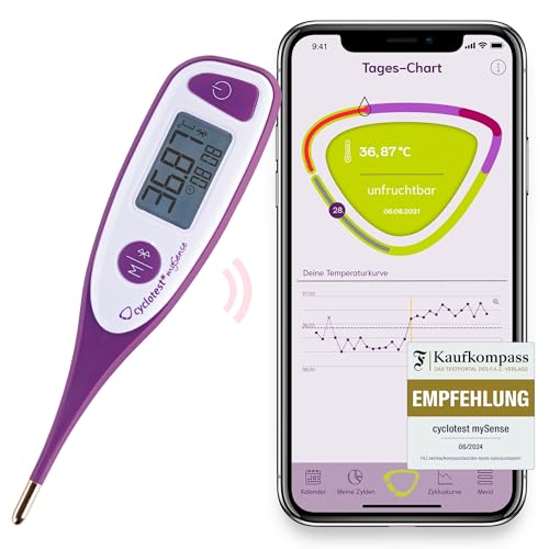 cyclotest mySense Bluetooth Basalthermometer inkl. zertifizierter App für Verhütung, Zykluskontrolle oder Kinderwunsch nach NFP ohne Abo, LCD