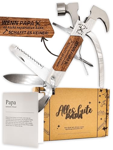 Multitool für Papa – Papa Geschenk mit Gravur – Hochwertiges Edelstahl Werkzeug mit Hammer, Messer, Schraubendreher & mehr – Perfekt für Heimwerker, Camping & Outdoor Abenteuer (geschenke für männer)