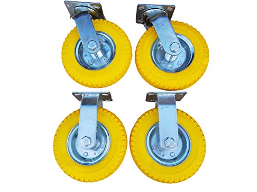 2 x FROSAL Bockrolle + 2 x Lenkrolle 8" 2.50-4 als 4 tlg. Set | PU Rad Ø 200 mm pannensicher auf Stahlfelge